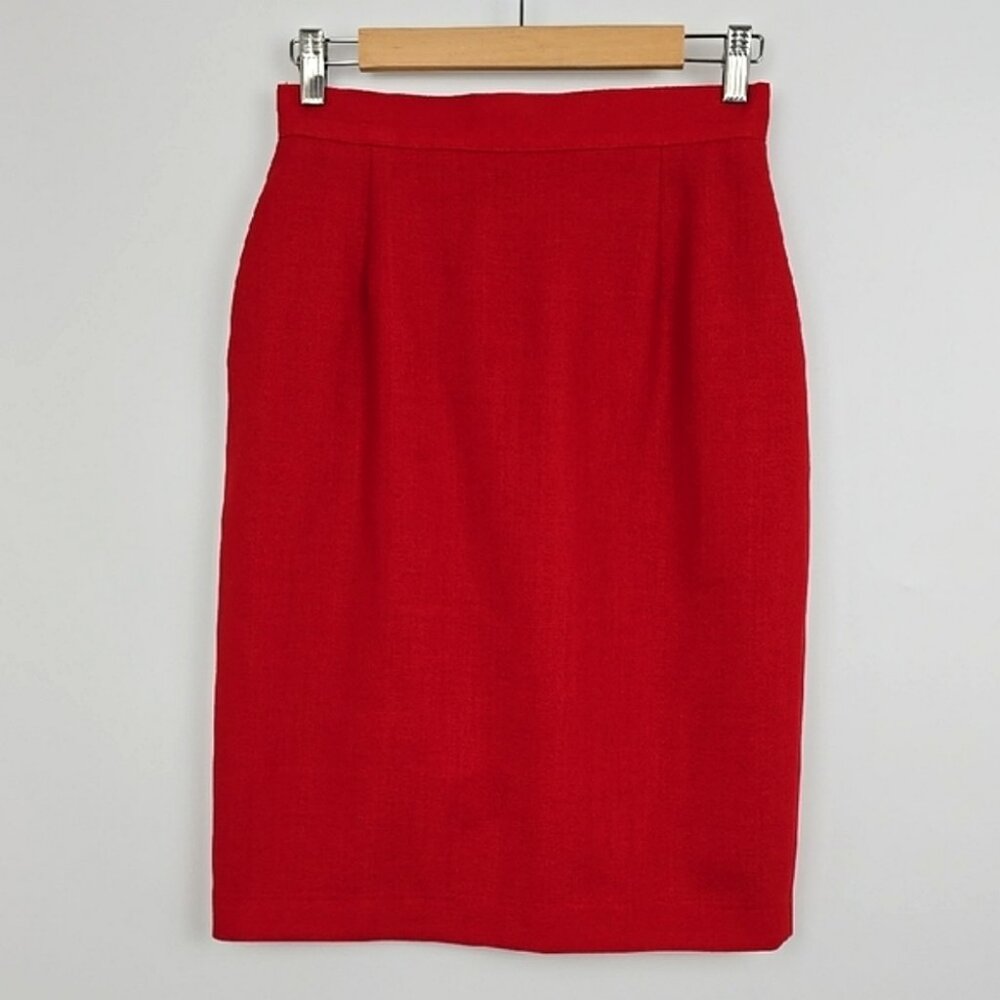Braemar Women's 100% Wool Vibrant Red Knee Length Pencil Skirt Work 8